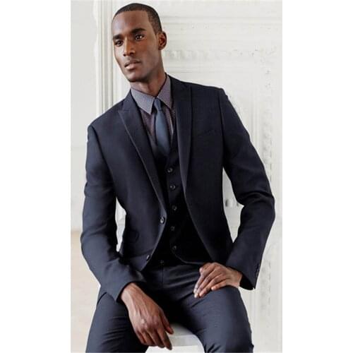 New Classic Men’s Suit Smolking Noivo Terno Slim Fit Easculino Evening Suits For Men Latest Coat Navy Blue Stripe Double Breaste