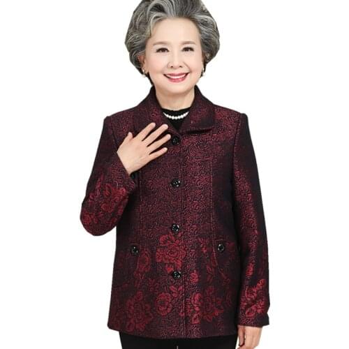 New Mother Coat Womens 2021 Spring Autumn Cardigan Coats Female Vintage Tops Single-Breasted Elegant Printed Overcoat Plus Size