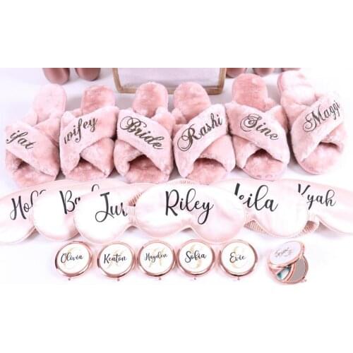 Personalized Party Gift - Sleep Mask Compact Mirror Tumbler Slipper Burlap Tote Bridesmaid Bachelorette Sleepover Birthday Party