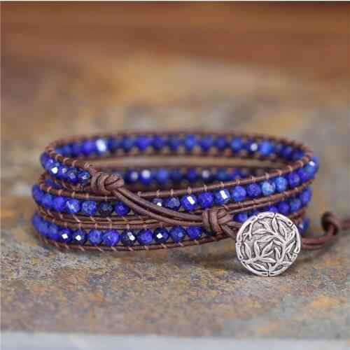 Leather Woven Bracelet Lapis Lazuli 3 Times Gemstones Wrap Bracelets Beads Armband Handmade Bracelet Jewelry Wholesale
