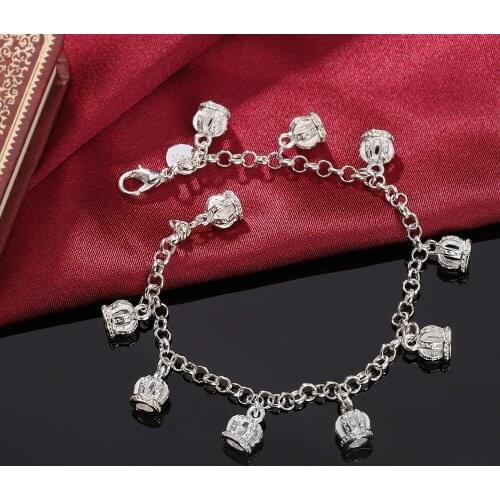 Luxury 925 Sterling Silver crown Chain Bracelets for Women Elegant Fashion Wedding Party Christmas Gifts fine hot charm Jewelry