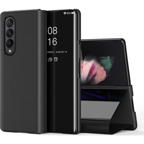 Luxury Mirror PU Leather Folding Flip Fundas PC Cover For Samsung Galaxy Z Fold 3 Fold3 Zfold3 5G Case Stand Shell Coque Housing
