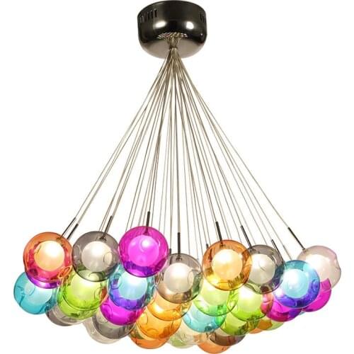 Nordic Clear Glass Ball Chandelier Restaurant Living Room Kid Room Creative Multicolor Bubble Pendant Light Home Decor Luminaire