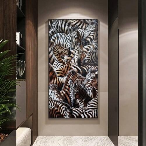 Modern Nordic Decor African Animal Zebras Herd Hallway Wall Art Prints Canvas Painting Posters Picture For Living Room Cuadros