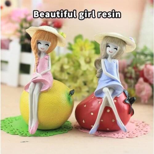 Fruits With Beautiful Girl Tabletop Statues Figures Home Decor Miniature People Resin Figurine Garden Living Room Craft Ornament