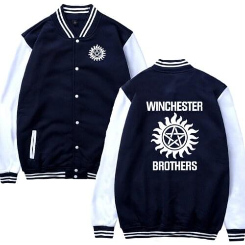 Supernatural Men Baseball Jacket Winchester Brother Mens Sportswear Casual Sweatshirt Hip Hop Harajuku Unisex Baseball uniform