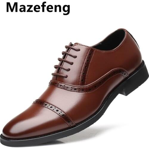 Mazefeng Brand Men Leather Formal Business Shoes Male Office Work Flat Shoes Oxford Breathable Party Wedding Anniversary Shoes
