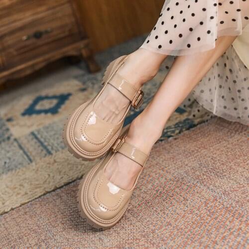 Khaki Black Gothic Retro Mary Jane Lolita Shoes Womens Autumn New Japanese Buckle British College Style Jk Ladies Goth Platform