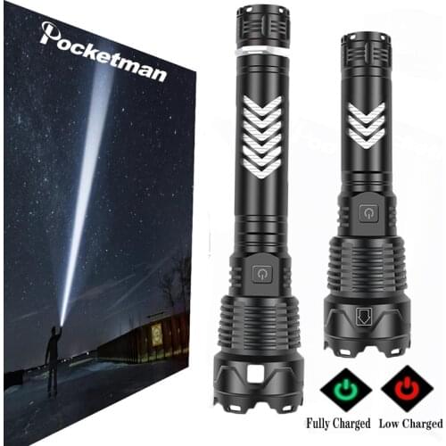 90000 Lumen Ultra Bright LED Flashlight Waterproof Torch Zoomable Lighting XHP160 LED 5 modes Multi-function USB charging Lamp