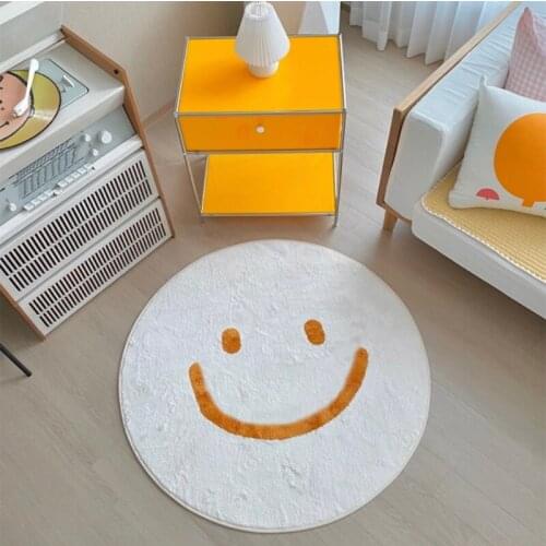 Smile Round Rug Cute Fluffy Cartoon Rabbit Carpet Home Bedroom Decoration Anti Slip Floor Door Mat Kids Room Nursery Decor 110cm