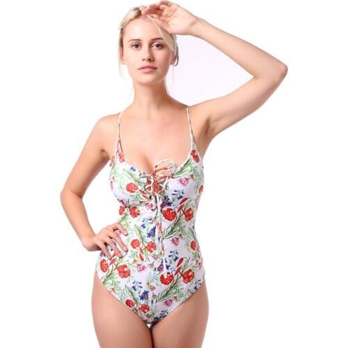 Vintage One Piece Swimwear Printed Swim Suit New Floral Bathing Suit Push Up Padded Bandage Swimsuit Sexy Beachwear Bodysuit