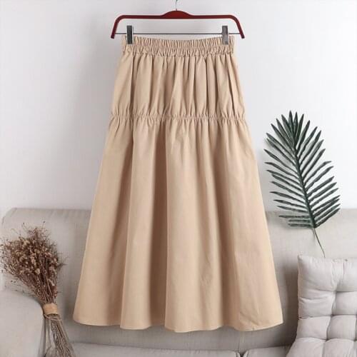 Simple style elastic waist fold stitching style washed brushed skirt autumn winter 2020 new high waist mid-length style Skirt