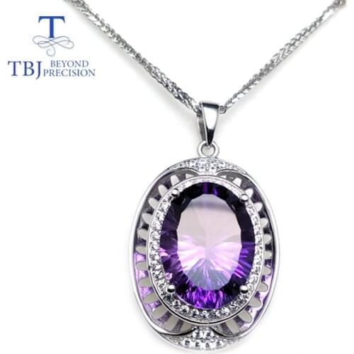 TBJ,natural Brazil amethyst pendant & necklace oval 12*16mm Concave cut in 925 silver for women anniversary party wear best gift