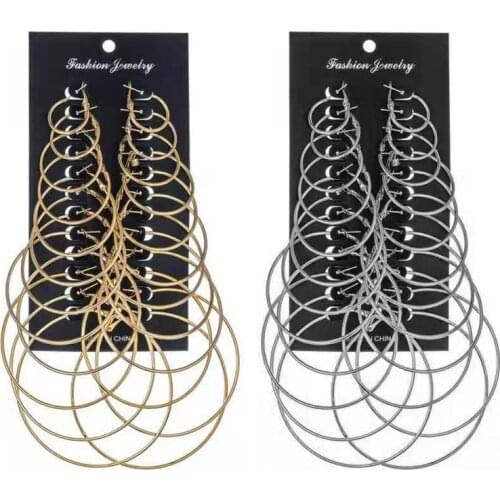 6/12 Pairs Hoop Earrings Set Big Circle Earring Fashion Jewelry for Women Girls Steampunk Ear Clip Korean Earrings Gifts