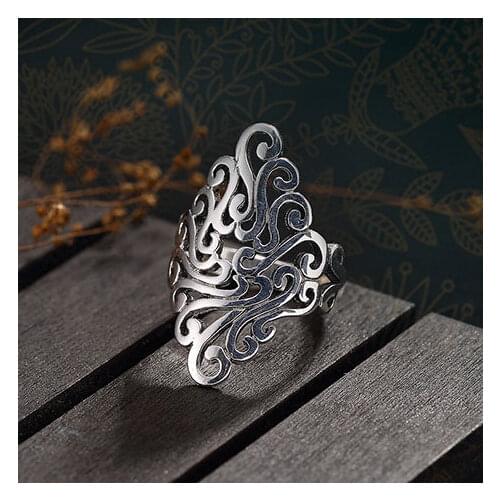 Retro Simple Auspicious Cloud Hollow Out Ring Fashion Elegant Lady Silver Color Adjustable Ring Charm Womens Nightclub Jewelry