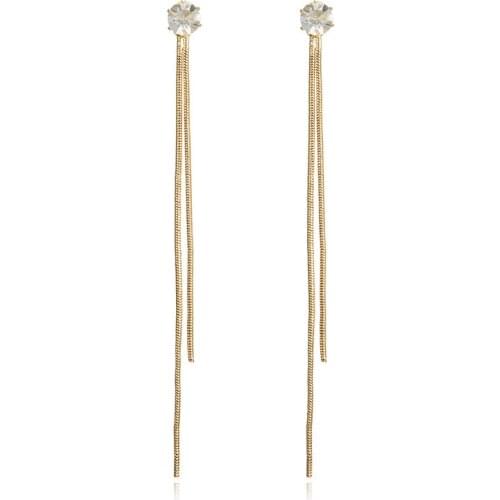 1pair 2021 New Long Crystal Tassel Gold Color Dangle Earrings for Women Wedding Drop Earing Fashion Jewelry Gifts