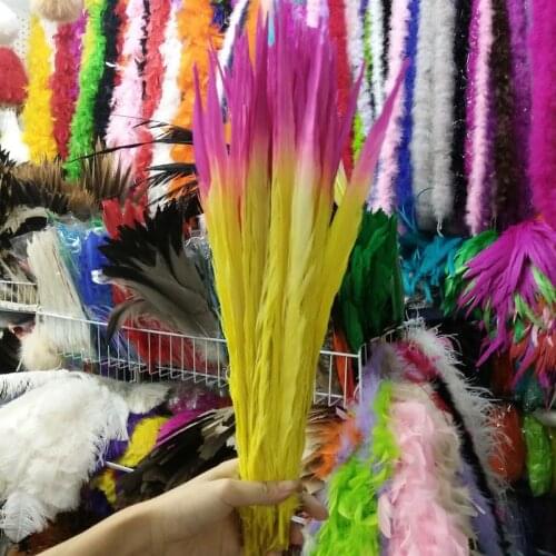 100 Pcs Yellow and Rose Double Color Pheasants Feathers 16-18inch/40-45cm Stage Performances Decoration Clothing Accessories
