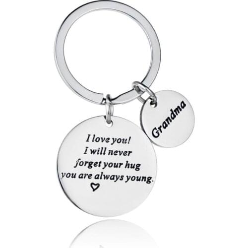 12PC Grandma I Love You I Will Never Forget Your Hag Keyring Stainless Steel Pendant Keychain Grandma Grandmather Xmas Gifts Hot