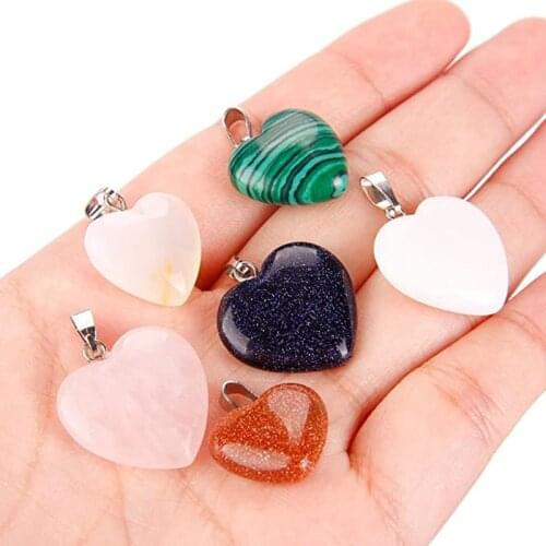 20Pcs Heart Shape Healing Crystal Chakra Quartz Stone Multicolor Gemstone Pendants DIY Necklace Earring Jewelry Making