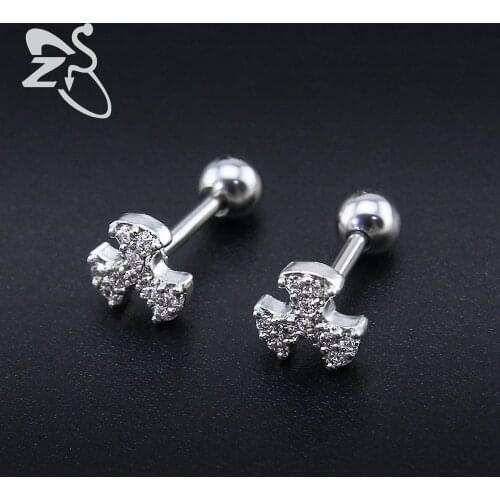 2017 Cute Style Crystal Silver Color Stud Earrings Zircon Stainless Steel Ear Stud Piercing Brincos Women Wedding Party Jewelry
