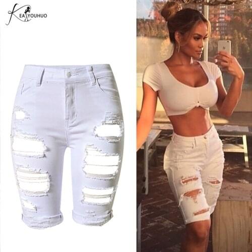 2020 FashionSkinny High Waist Trousers Ripped Jeans For Women Capris Shorts Woman Riding Denim Pocket Army Green Women Jeans