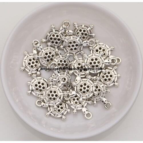 50Pcs/Lot) Zinc Alloy Tibetan Silver European Charm Tortoise-Shape Pendant Size 19x12mm ZN61796B