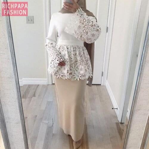 Abaya Dubai Turkey Arabic Lace Top Muslim Long Tops Qatar UAE Oman Abayas Women Ropa Musulmana Mujer Turkish Islamic Clothing