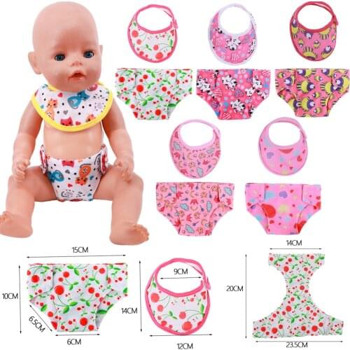 Doll Accessories Clothes 2Pcs/Lot Diapers+Saliva Towel Animal Print For 43Cm Reborn Baby&18Inch American Dolls,Girls Gift ZAP