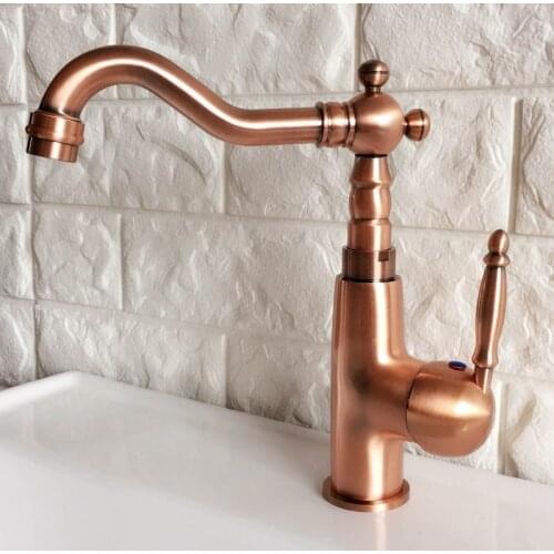 Antique Red Copper Brass Bathroom Kitchen Basin Sink Faucet Mixer Tap Swivel Spout Single Handle One Hole Deck Mounted mnf410