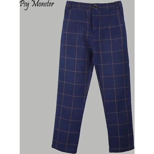 Childrens Plaid Pants Boys Long Trousers Kids Students British Piano Performance Dress Clothes Boys Semi-elastic Waist Pants