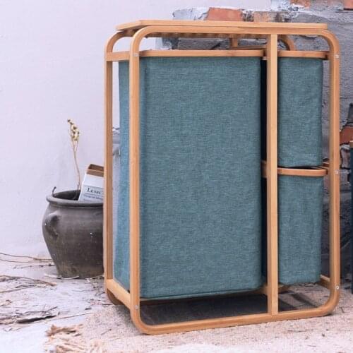 Wooden Storage Holder Fabric Laundry Basket Multi-cell Classification Basket Household Storage Moisture-proof and Breathable