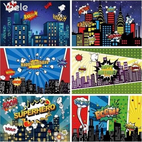Marvel Superhero Party Backdrops City Building Super Hero Baby Shower Birthday Photography Background for Photo Studio