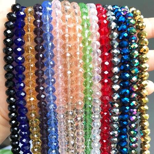 Faceted Glass Crystal Rondelle Beads Blue Red Pink Green White Loose Spacer Beads For DIY Jewelry Making Bracelet Necklace 15