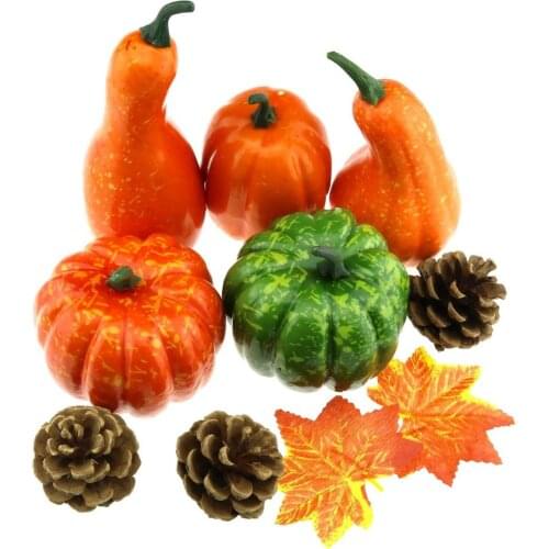 Gresorth Decoration Artificial MINI Pumpkins + Fake Maple Leaves Collection