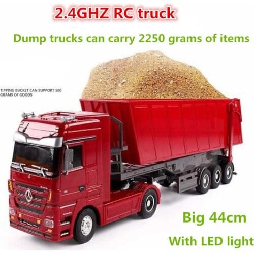 2.4GHZ 6CH Remote Control Truck With LED Light Big Dump Truck Load 2250g Electric Toy Car Model Semi-Trailer For Kids Gifts