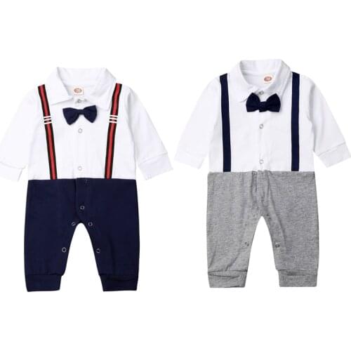 0-24M Kids Baby Boys Rompers Toddler Gentleman Suit Long Sleeve Bow Romper Jumpsuit Clothes Outfit