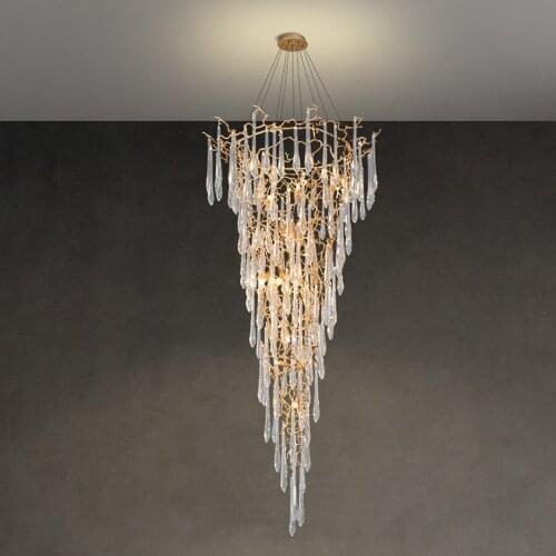 Creative Brass Branch Chandeliers with Fine Long Crystal Drips Luxurious ArtDeco Lighting Fixture For Villa Hotel Bulbs Included