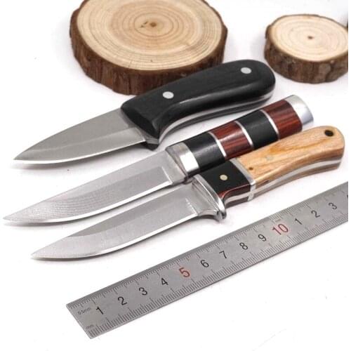 Small Straight Knife Hunting Camping Tactical Survival Knife Fixed Blade Pocket Outdoor knives EDC Multitool Wood Handle