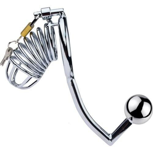 3size Metal Chastity Cage+Anal Hook Penis Rings Cock Cage Sex Toys For Men Anti-Masturbators Chastity Lock Device Sex Products
