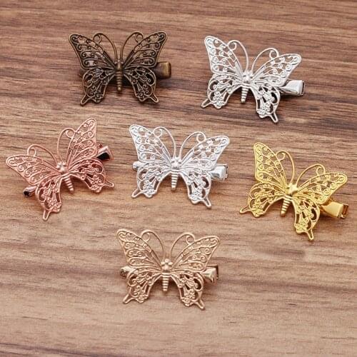 Mibrow 10pcs 36*26mm Rose Gold Silver Color Butterfly Hair Clips Barrettes for Women Wedding Hairpins Jewelry Making Accessories