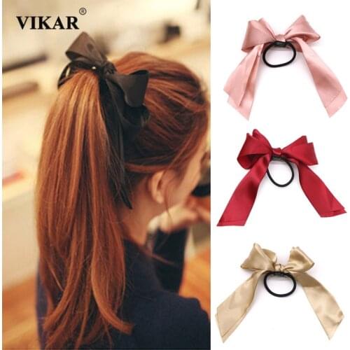 Sweet Women Fashion Satin Ribbon Bow Hair Band Rope Scrunchy Ponytail Holder Hair Ties Elastic Bands For Girls Hair Accessories
