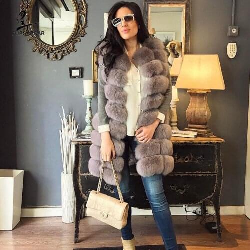 FURSARCAR Fashion 2020 New Womens Winter Fur Coat Long Real Natural Fox Fur Vest For Women Genuine Fur Waistcoat Jacket