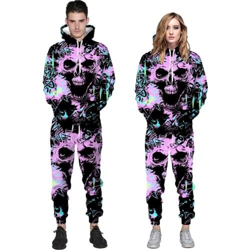 DIY Autumn and Winter New 3D Sweater Skull Digital Printing Sports Fitness Long Sleeve Long Pants Men and Women Hooded Suit