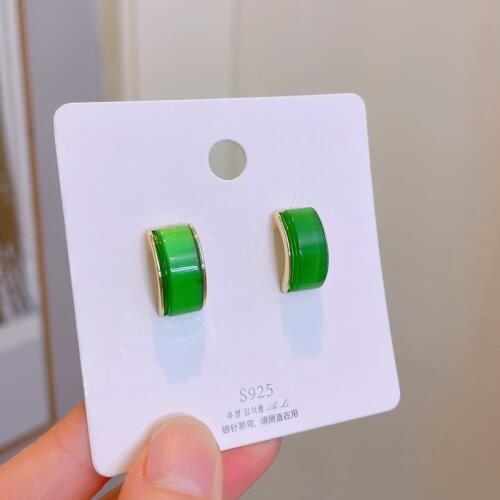 New Trendy Opal Stone Square Stud Earring for Women Korean Simple Metal Geometric Stud Earring Fashion Jewelry Accessories