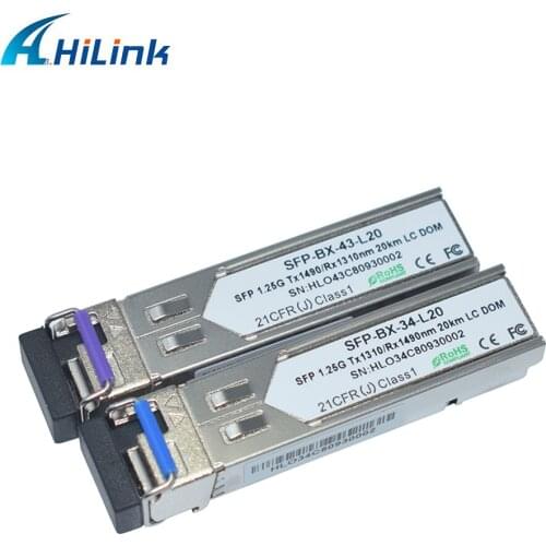 Single Core 1000BASE-BX 1.25G 1310nm/1490nm 20km DOM BiDi WDM SFP LC