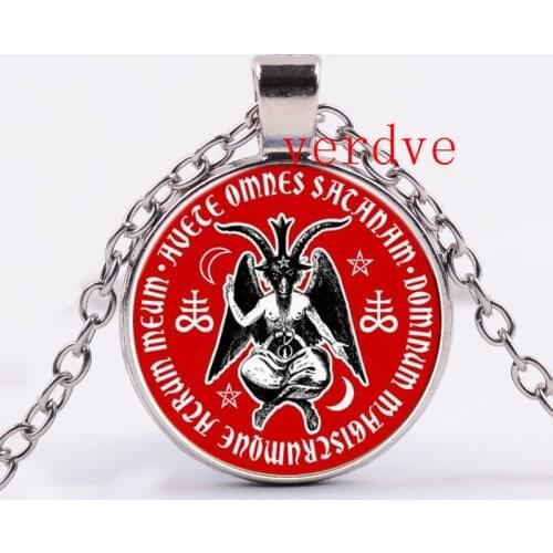 3/Color Baphomet Devil Glass Pendant Necklace Vintage Jewelry Black Chain Pagan Satan Necklace for Women Men Gift collares