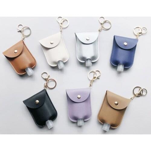 Empty Bottle PU Leather Hand Sanitizer Keychain Holder Refillable Travel Carriers with Flip Cap Reusable Bottles 30mli