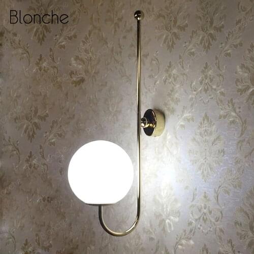 Nordic Wall Lamp Gold Modern Led Sconce Wall Light Fixture for Home Indoor Lighting White Glass Ball Bedroom Stairs Bedside Lamp