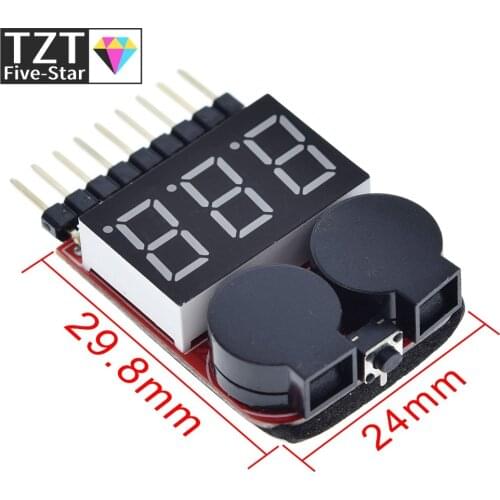 TZT F00872 Lipo Battery Voltage Tester Volt Meter Indicator Checker Dual Speaker 1S-8S Low Voltage Buzzer Alarm 2in1 2S 3S 4S 8S