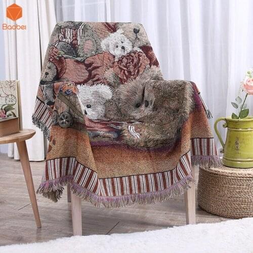 Thicking100% Cotton Cute Bear Thread Blanket Tapestry Towel Blanket with Tassel Sofa Decorative Throws on Sofa/Bed/Plane SF40